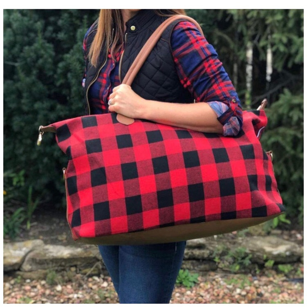 Red Buffalo Plaid Large Weekender Travel Bag